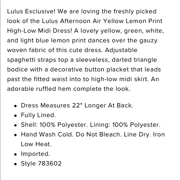 Lulus Afternoon Air Yellow Lemon Print High Low MIDI  Dress - Picture 8 of 12